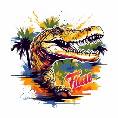 Designed for a t - shirt, wide angle-shot, vectro graphic, bright colors, florida, color, pure white background, contour, epic, adrenaline, sticker, clipart