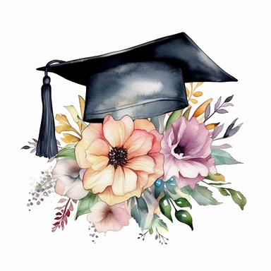 Graduation Cap Watercolor, College High School Graduation Clipart Flowers, llustration clipart, 4K, extremely detailed