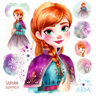 watercolor clipart, Anna from Frozen, high detail, single design, 8k