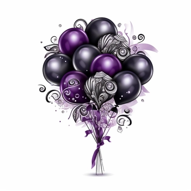 silver, purple, black balloons bunch clipart with crystals