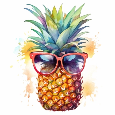 pineapple wearing sunglasses, cartoon watercolor clipart