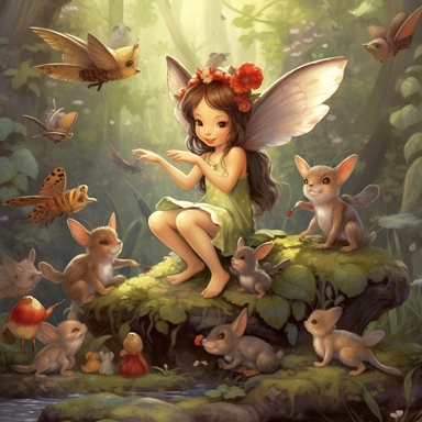 Fairy Friends: Images of fairies interacting with their woodland friends, such as butterflies, birds, or rabbits clipart