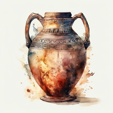 Beautiful amphora, clipart, watercolor, raster graphic, Adobe Illustrator, white background, Cinema Lighting, ultra-detailed, 8k
