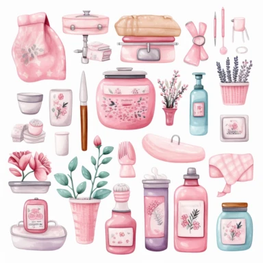 handpaint, hospital elements clipart, , isolated white background, hand painting , single design, pastel pink, cream, sharp, bold