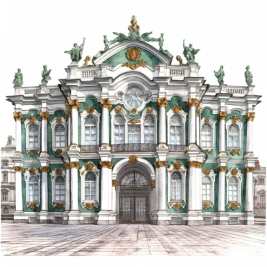 clipart Hermitage Museum, St. Petersburg, Russia, photo realistic, white background