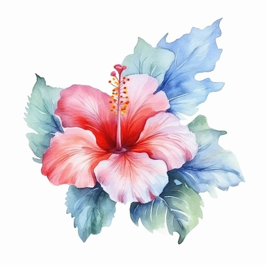 blue hibiscus iridescent watercolor clipart on white background:.1 iridescent watercolor painting