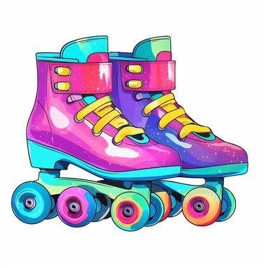 Cute Beautiful Retro 90s Color Roller skates watercolor Sublimation Clipart,Cartoon, hyper realistic, intricate detail, illustration style,high solution,on the white background