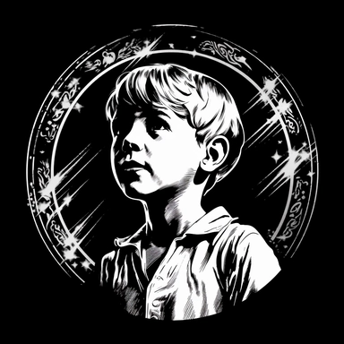 sketch clipart of 20s poster miracle boy, hd, white on black background, spaced out,--ar 3:2