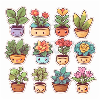 Cute kawaii style house plant sticker clipart