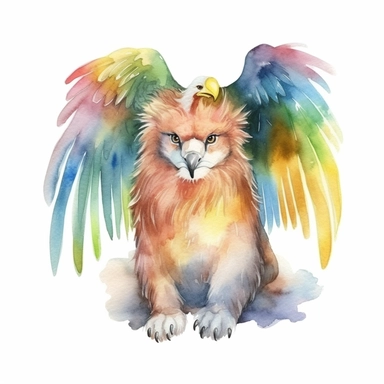 watercolor,clipart,rainbow,birthday,cute,mythical creature that is typically depicted as a hybrid between a lion and an eagle, with the body of a lion and the head and wings of an eagle.