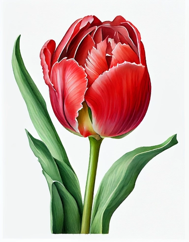 detailed watercolor art large garden red tulip bulb no leaves , isolated on white background, realistic, clipart