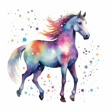 Watercolour Magic Mystical realistic horse clipart horse, stars, planets, dreamu clipart,trippy, white background--v 5.1
