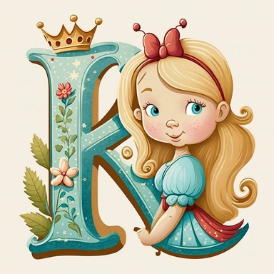 cute clipart for childrens book letter K happy disney princess theme