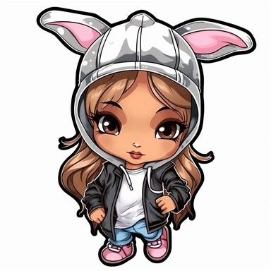 clipart Jennifer Lopez as a little bunny graffiti style whit hiphop cap and hoddie