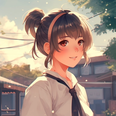 Makoto Shinkai A female student wearing a white short-sleeved school uniform with a fluffy bun hairstyle and a diagonal fringe held back by a white clip, exuding a trendy style under the sunshine
