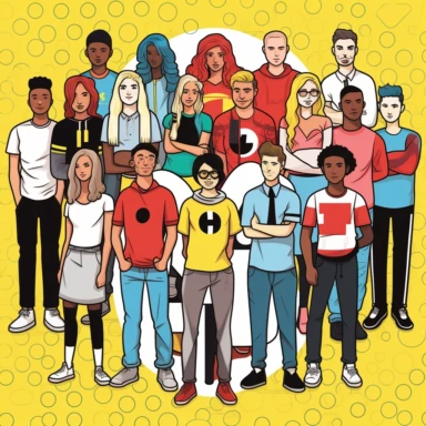 A BACKGROUND PHOTO COMPOSED OF CLIPART CHARACTERS AND SYMBOLS REGARDING TO YOUTH LEADERS. THE COLOR SHOULD BE SOFT AND THE DESIGN SHOULD NOT COVER THE BODY OF THE LETTER.