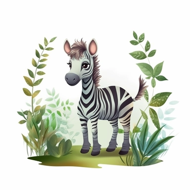 cute baby zebra playing in the forrest , plain Background Clipart, Illustrations Clipart Graphics