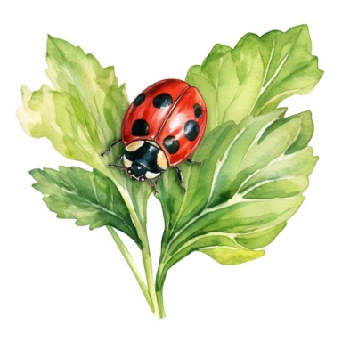 lady bug surrounded by leaves, watercolor clipart
