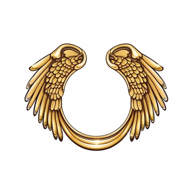 cartoon oval golden head ring and angel wings clipart, white background, hyper-detailed, vector, contour