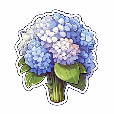 flower bouquet clipart sticker cartoon white border die cut flat design hyacinth hydrangea blue