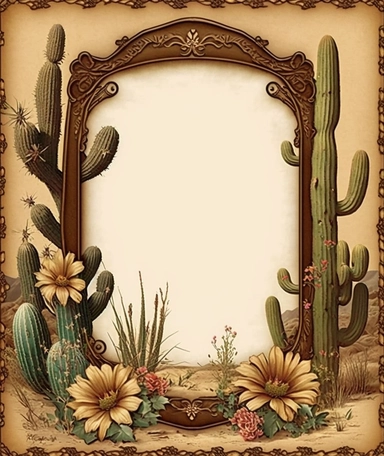large blank vintage old west ARIZONA panel clipart. victorian. hd . blank center. background color #4a2f30