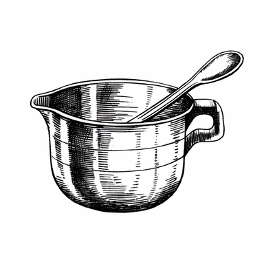 measuring cup, logo style, black and white, simple , white background, no shadows, clip art style