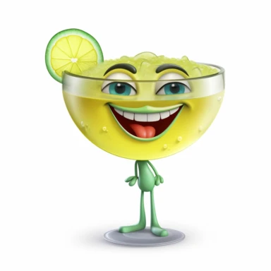 cartoon happy female margarita drink, no people, face expressions, ultra detailed, white background, clipart, 300 DPI,