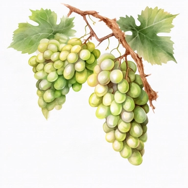 Green Grapes vines on a small dried dead tree , Watercolor, pastels, clipart, beautiful, colourfull, png transparent white background, high resolution, no caption q4 s2