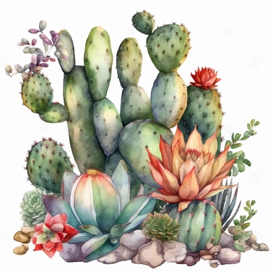cactus, clip art, watercolor, isolated white background, 8k