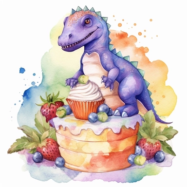 watercolor dinasour theme cake clip art