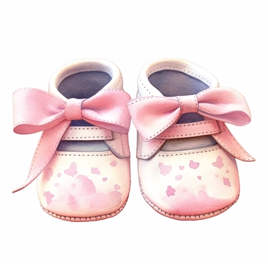 baby girl shoes watercolor illustration clipart, white background