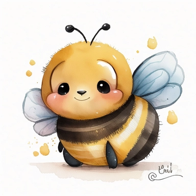 detail cute disney bumble bee watercolour art style nursery clipart, plain background