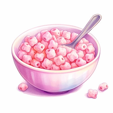 kawaii pink bowl of cereals with a spoon inside de bowl, pink palette, super cute, so adorable that is breaks your heart, full body, watercolor clipart, isolated on white background, cute-core