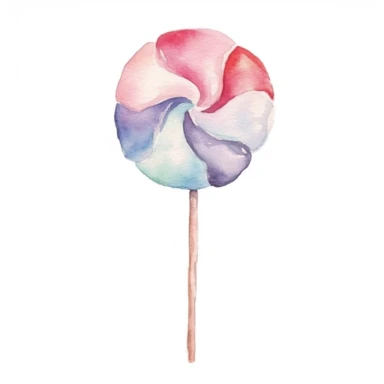 watercolour, lollipop, soft and muted pastel nuances, clipart, high quality details, white background, 8k, f1