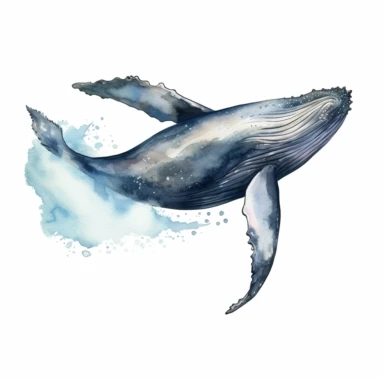 Watercolor cute humpback whale Clipart hd, isolated on white background