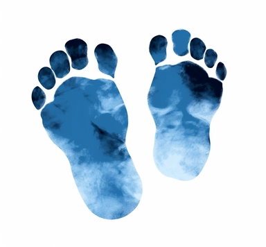 blue blue baby footprint clipart of toes feet, in the style of dark black and sky-blue, five toes, one extra toe on the left foot stencil-like imagery, 1970–present, soft and rounded forms, use of screen tones, primary colors, rough-edged 2d animation