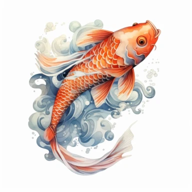 Fantasy surrealistic Koi Fish Clipart, Watercolor Cartoon, hyper realistic, intricate detail, illustration style, high resolution, on the white background