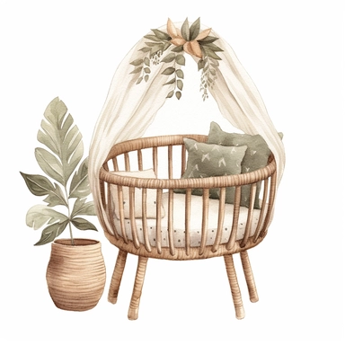 basic watercolor boho crib in minimal hand drawn style, Etsy, textured, clipart, white background