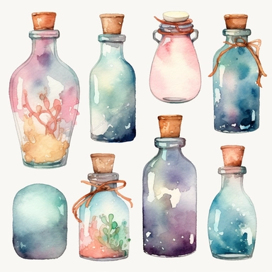 watercolor clipart graphics small glass bottles with cork lids