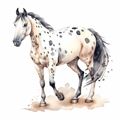 Knabstrupper horse clipart, white background, watercolor sophisticated drawing