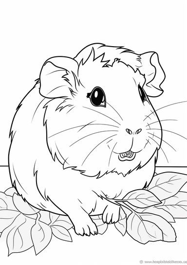 coloring page of a Guinea pigs eating lettuce, o shading, white background, clipart, simple, black and white, cute,