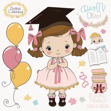 clipart, transparent background, baby girl diva, kindergarten graduation, 300dpi