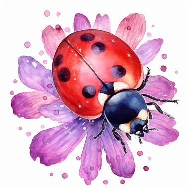 watercolor ladybug flower clipart, vivid colors, hyper realism