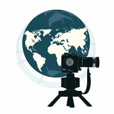 Globe and Video Camera: This clipart combines an image of a globe or world map with a Video camera, emphasizing the global reach and impact of documentaries. It can be used to explore the power of documentaries in raising awareness about different cultures, environmental issues, or global challenges. Clipart style with white background