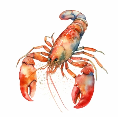 Watercolour clipart of Lobster walking on the ocean floor, isolated.