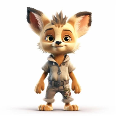 pixar style cute baby jackal clipart on white background, full body