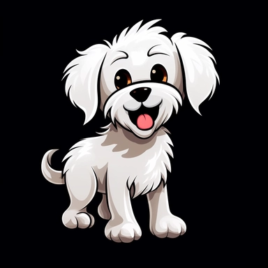 cute cartoon white dog clipart, black background,--no cut off edges