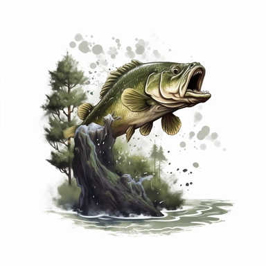 large mouth bass jumping out of murky water magical forest clipart no background