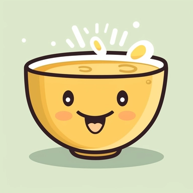 kawaii vector clipart of a bowl of miso soup smiling happily. The bowl has 2 arms outstretched.