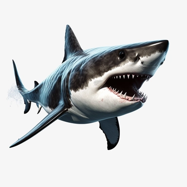 a single clipart image png graphic of a Hyper Realistic Aquatic Vibrant Dark Black Big Scary Shark Clipart Ocean Animals, Sea Life
